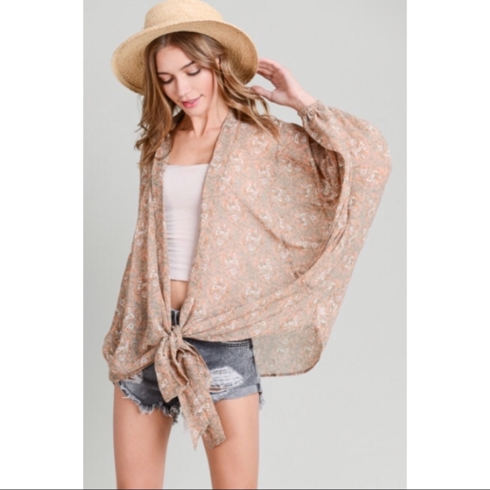 Tie Front Kimono Cardigan - Picture 3 of 5